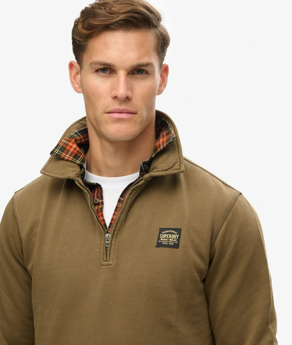 Superdry Contrast Stitch Half Zip Thru - Washed Beach Dark Green