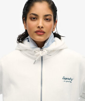 Superdry Country Club Velour Zip Hood - Off White