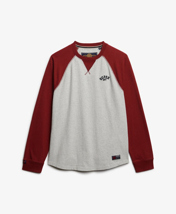 Superdry Vintage Athletic Baseball Top - Grey Grindle/Rich Burgundy