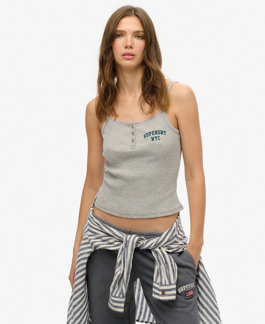 Superdry Athletic Embroider Button Cami - Grey Marl