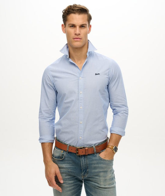 Superdry Essentials Tailored Lite Shirt - Micro Ticking Stripe Indigo