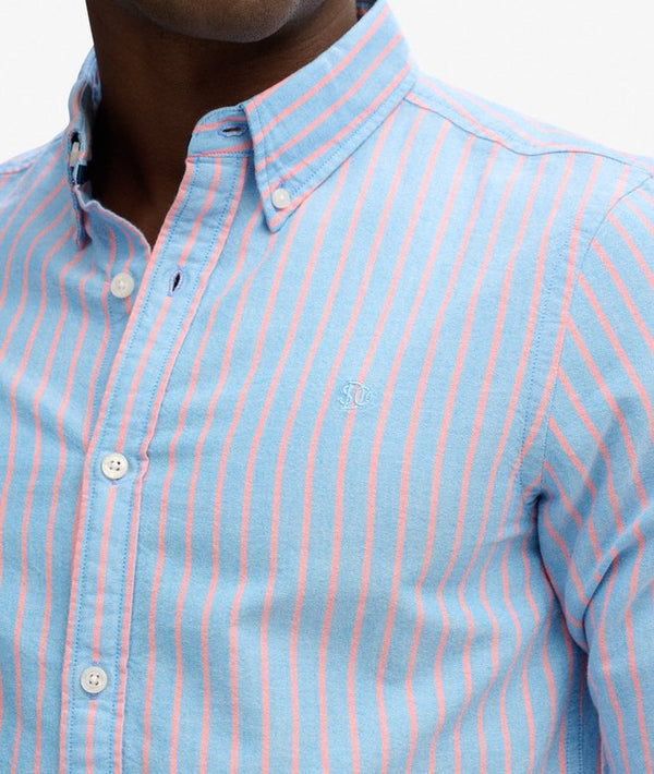 Superdry Classic Oxford Long Sleeve Shirt - French Blue Stripe/Coral