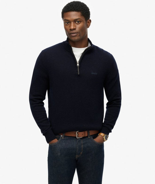 Superdry Wool Blend Half Zip Jumper - Charred Navy Marl (Size L)