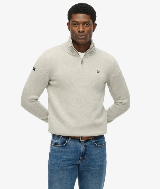 Superdry Cotton Half Zip Knit - Grey Marl