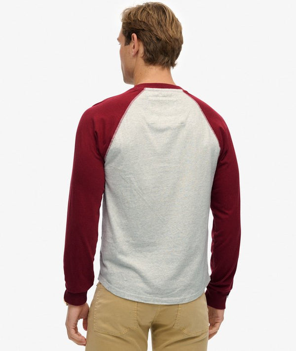 Superdry Vintage Athletic Baseball Top - Grey Grindle/Rich Burgundy
