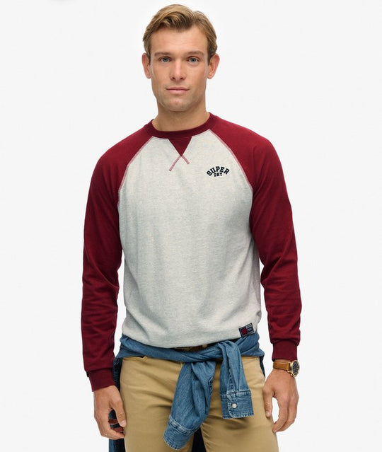 Superdry Vintage Athletic Baseball Top - Grey Grindle/Rich Burgundy