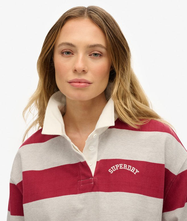 Superdry Athletic Essential Stripe Rugby Top - Bordeaux Red Stripe
