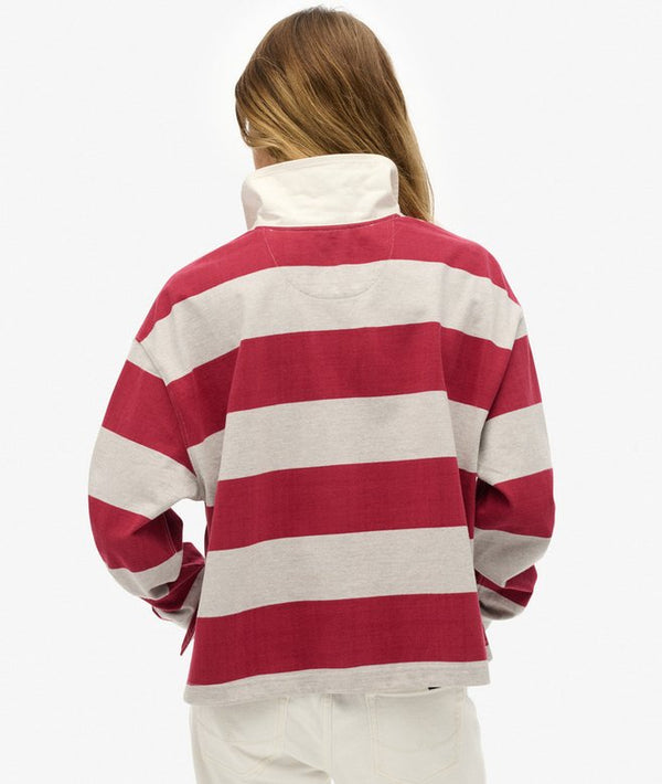 Superdry Athletic Essential Stripe Rugby Top - Bordeaux Red Stripe
