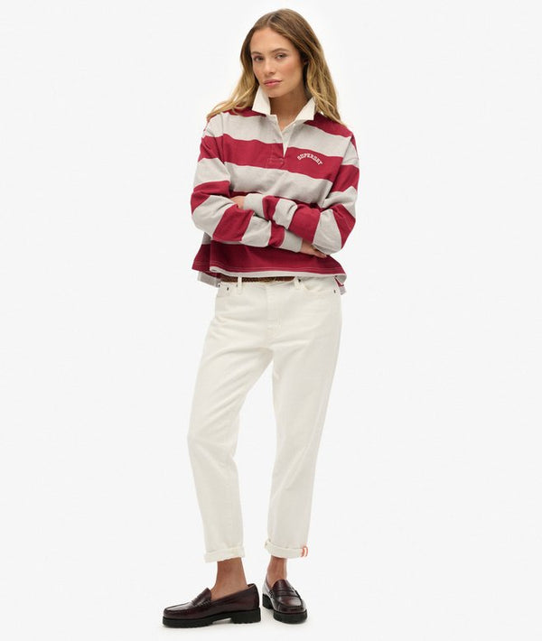 Superdry Athletic Essential Stripe Rugby Top - Bordeaux Red Stripe