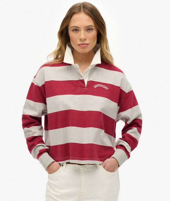 Superdry Athletic Essential Stripe Rugby Top - Bordeaux Red Stripe