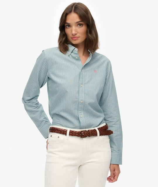 Superdry Slim Oxford Button Down Long Sleeve Shirt - Peppermint Chalk Stripe Oxford