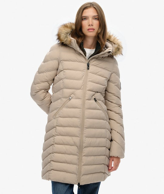 Superdry Fuji Faux Fur Hood Mid Length - Chateau Grey