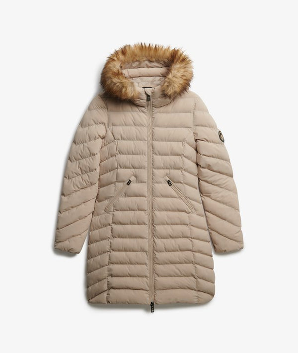 Superdry Fuji Faux Fur Hood Mid Length - Chateau Grey