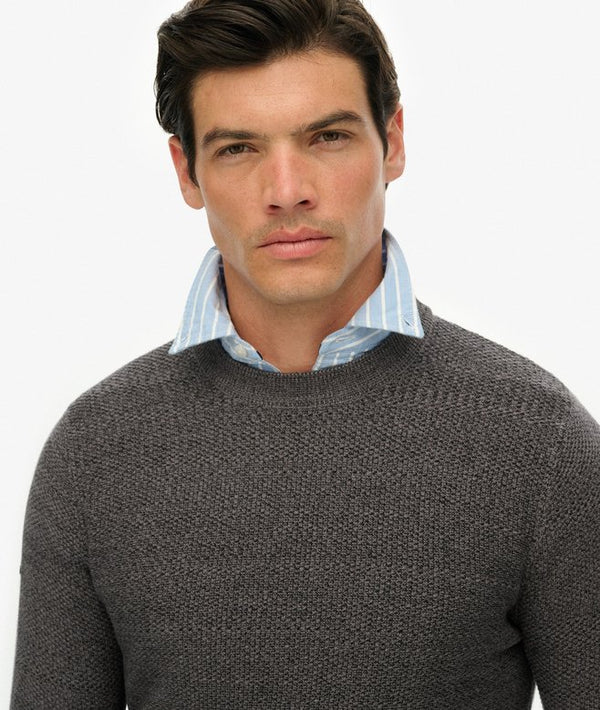 Superdery LW Cotton Texture Jumper - Black/Dark Grey