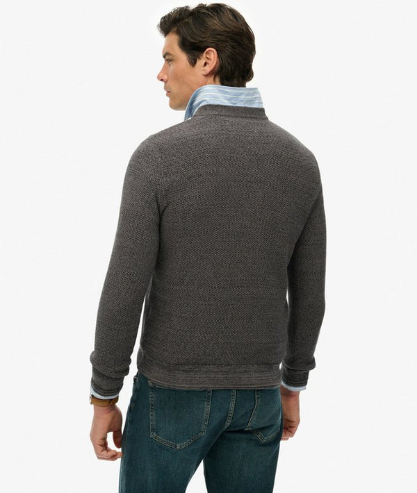 Superdery LW Cotton Texture Jumper - Black/Dark Grey