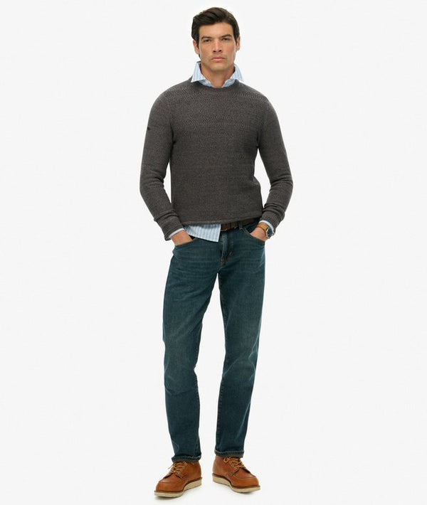 Superdery LW Cotton Texture Jumper - Black/Dark Grey