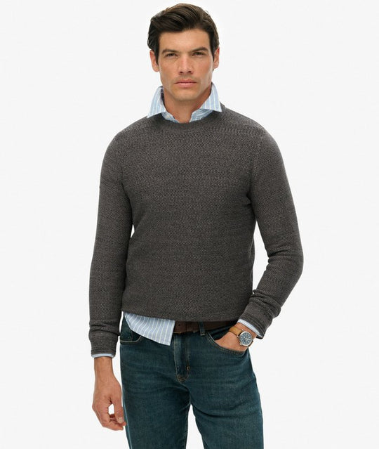 Superdery LW Cotton Texture Jumper - Black/Dark Grey