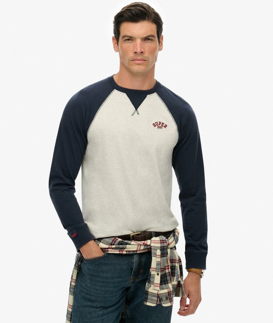 Superdry Vintage Athletic Baseball Top - Grey Grindle/Eclipse Navy