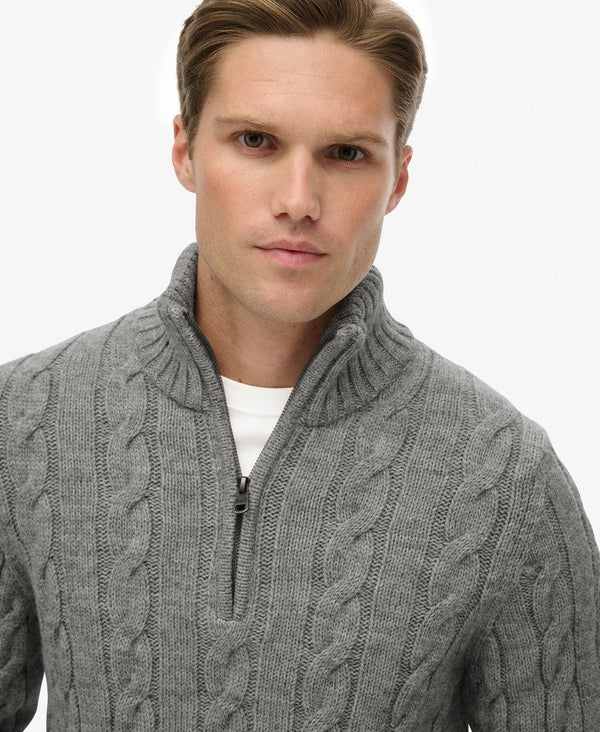Superdry Jacob Cable Knit Half Zip - Mid Grey