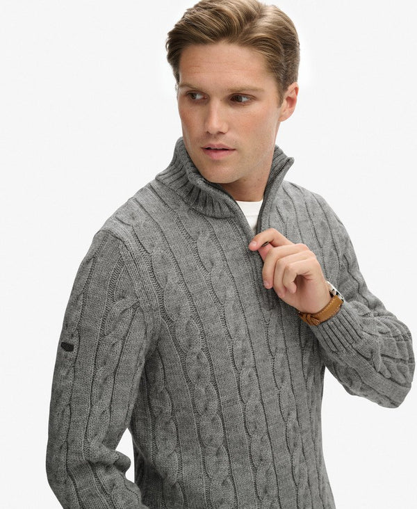 Superdry Jacob Cable Knit Half Zip - Mid Grey