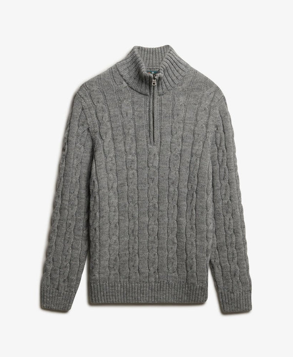 Superdry Jacob Cable Knit Half Zip - Mid Grey