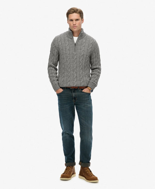 Superdry Jacob Cable Knit Half Zip - Mid Grey