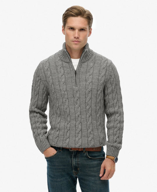 Superdry Jacob Cable Knit Half Zip - Mid Grey