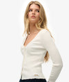 Superdry Essential Button Through Long Sleeve Top - Off White