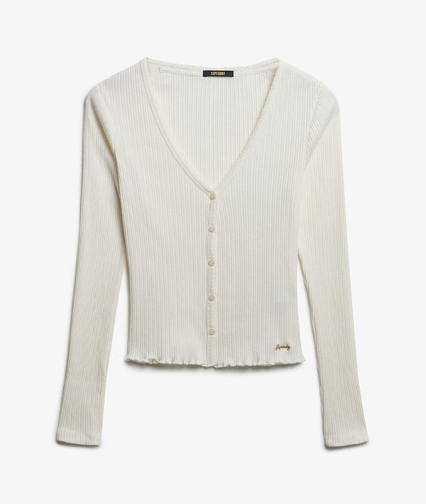 Superdry Essential Button Through Long Sleeve Top - Off White