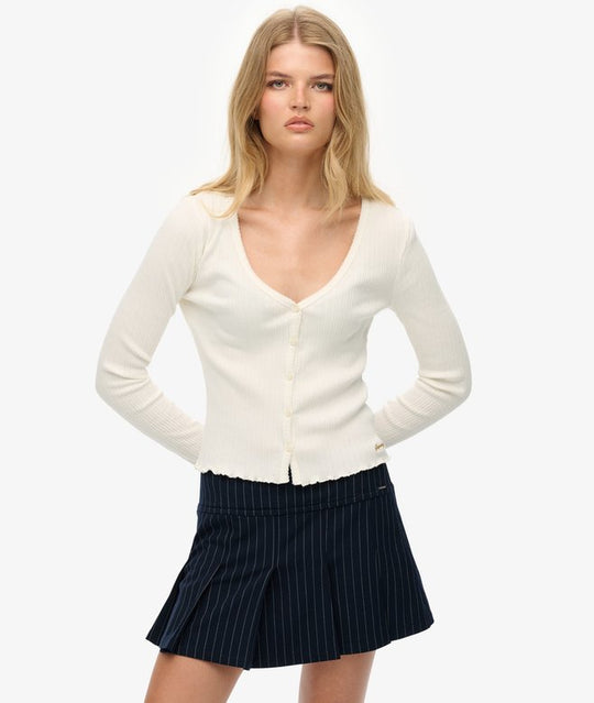 Superdry Essential Button Through Long Sleeve Top - Off White