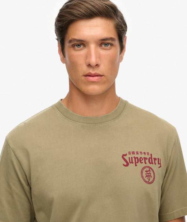 Superdry Tokyo Narrative Loose Tee - Light Khaki Green