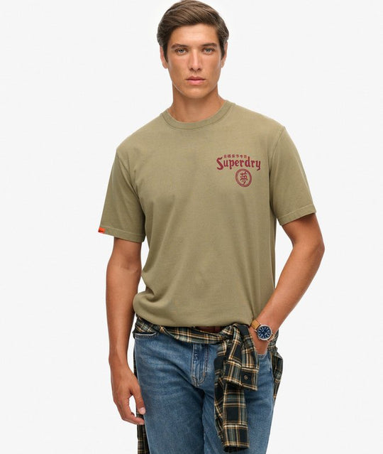 Superdry Tokyo Narrative Loose Tee - Light Khaki Green