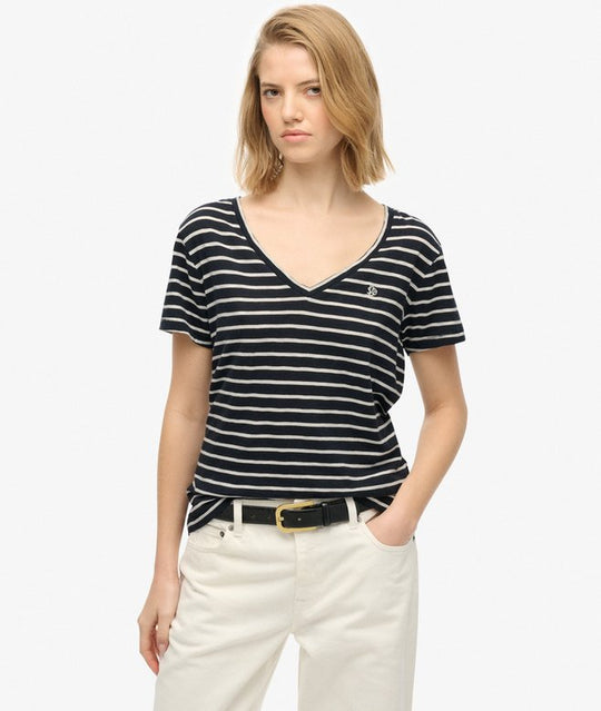 Superdry Studios Slub Embroidered T-Shirt -Navy Optic/Stripe