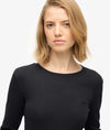 Superdry Essential Logo Garment Dyed Ribbed Long Sleeve Top - Bison Black