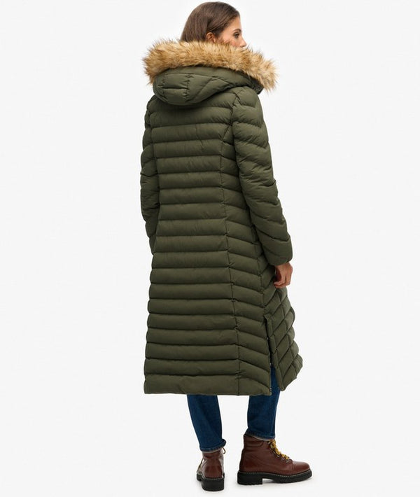 Superdry Fuji Faux Fur Hooded Longliner - Bettle Green