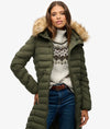 Superdry Fuji Faux Fur Hooded Longliner - Bettle Green