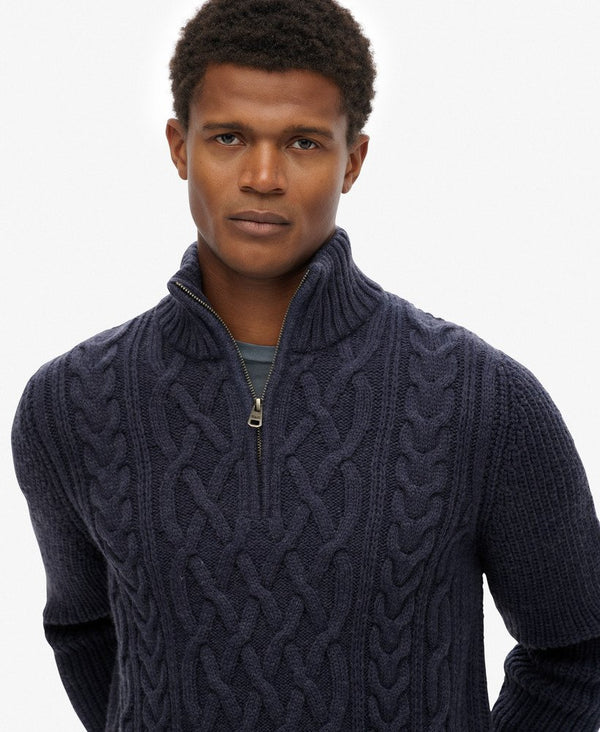 Superdry Jacob Cable Knit Half Zip - Indigo