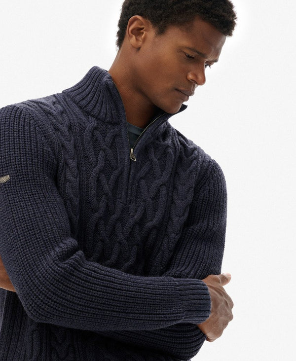 Superdry Jacob Cable Knit Half Zip - Indigo