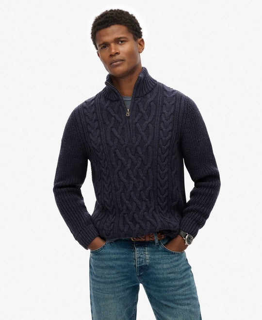Superdry Jacob Cable Knit Half Zip - Indigo