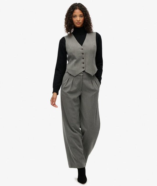 Superdry Mid Rise Pinstripe Trouser - Grey Pinstripe