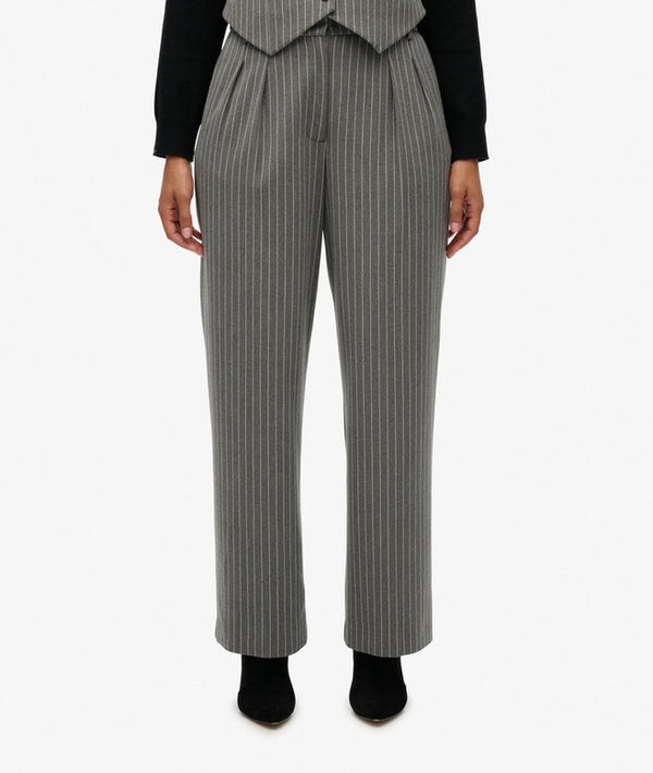 Superdry Mid Rise Pinstripe Trouser - Grey Pinstripe