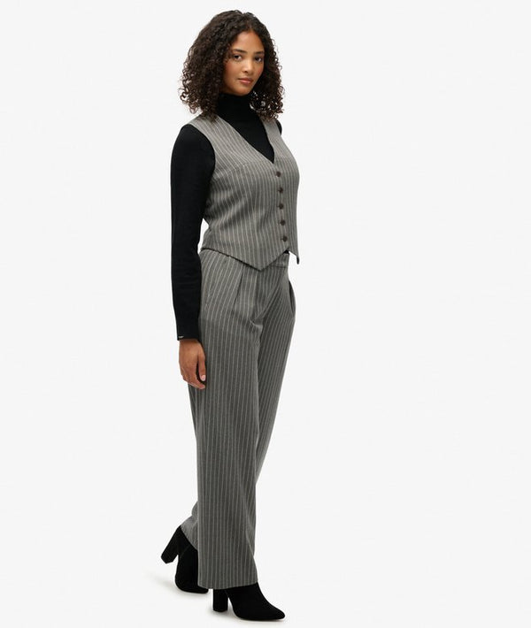 Superdry Mid Rise Pinstripe Trouser - Grey Pinstripe