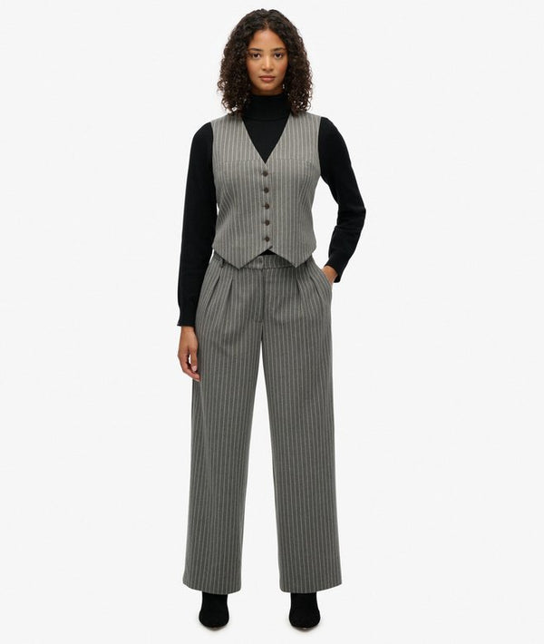 Superdry Mid Rise Pinstripe Trouser - Grey Pinstripe