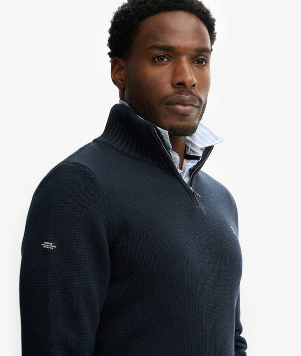 Superdry Cotton Half Zip Knit - Navy
