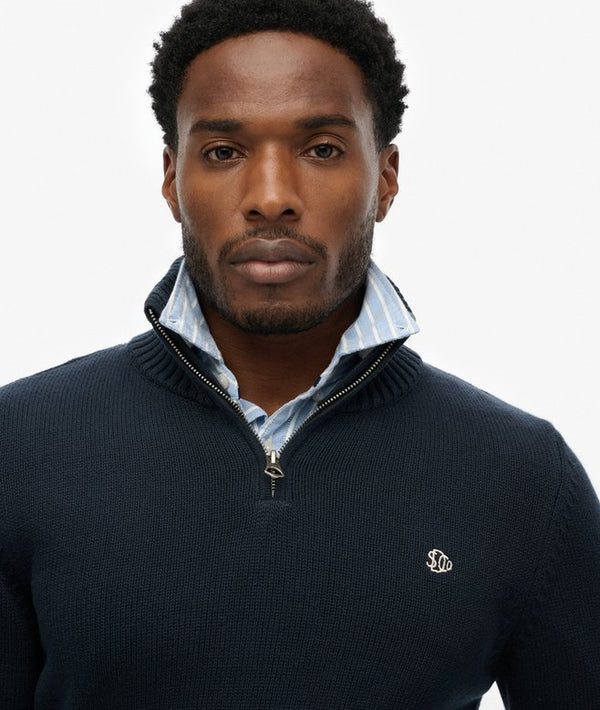 Superdry Cotton Half Zip Knit - Navy