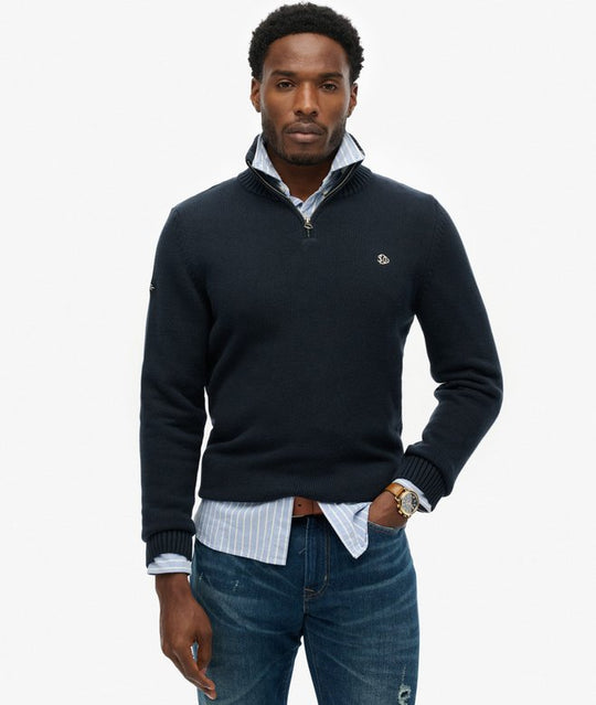 Superdry Cotton Half Zip Knit - Navy