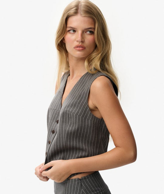 Superdry Pinstripe Waistcoat - Grey Pinstripe