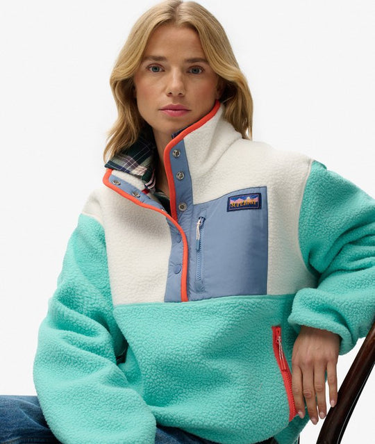 Superdry Colour Block Fleece Pull Over - Rich Turquoise