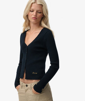 Superdry Essential Button Thru Long Sleeve Top - Eclipse Navy