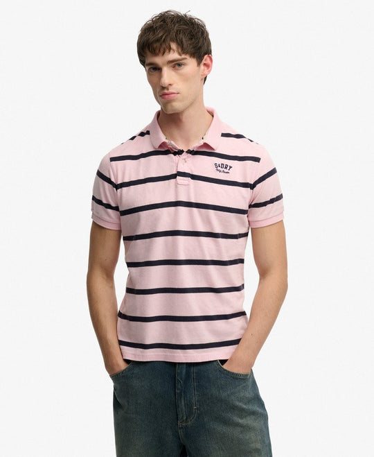 Superdry Vintage Stripe Jersey Polo - Pink Navy Stripe